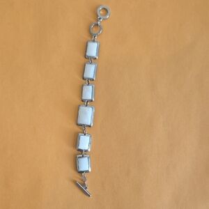Silver and White Rectangular Link Bracelet